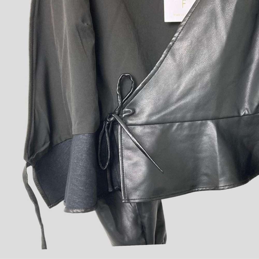 WAYF Women’s Y2K‎ Faux Leather Wrap Top Moto Wester Sz. Small Black Long Sleeve - Picture 6 of 9